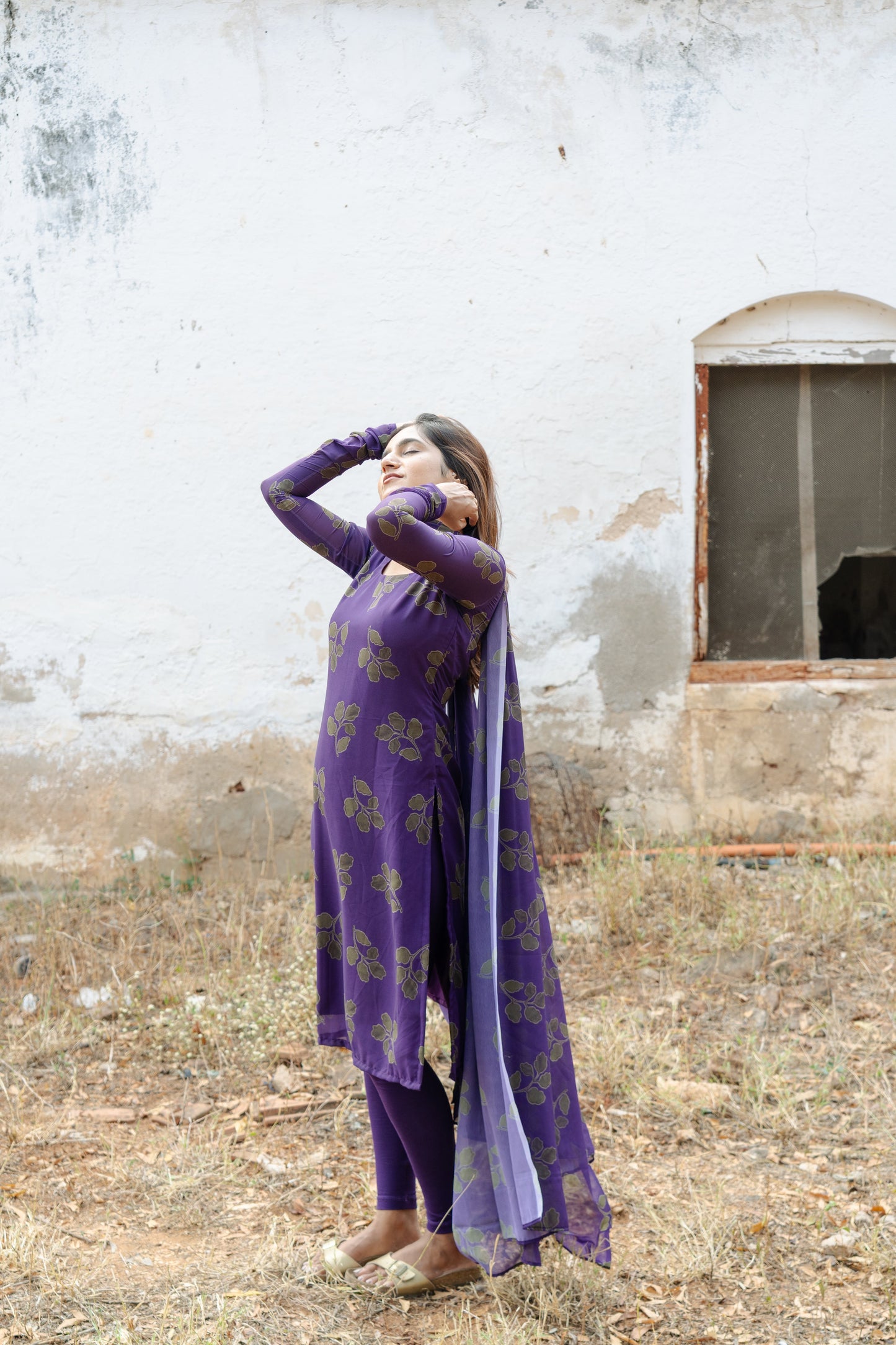 Studio Violet Foliage Printed Georgette Kurta Top & Dupatta