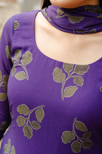 Studio Violet Foliage Printed Georgette Kurta Top & Dupatta