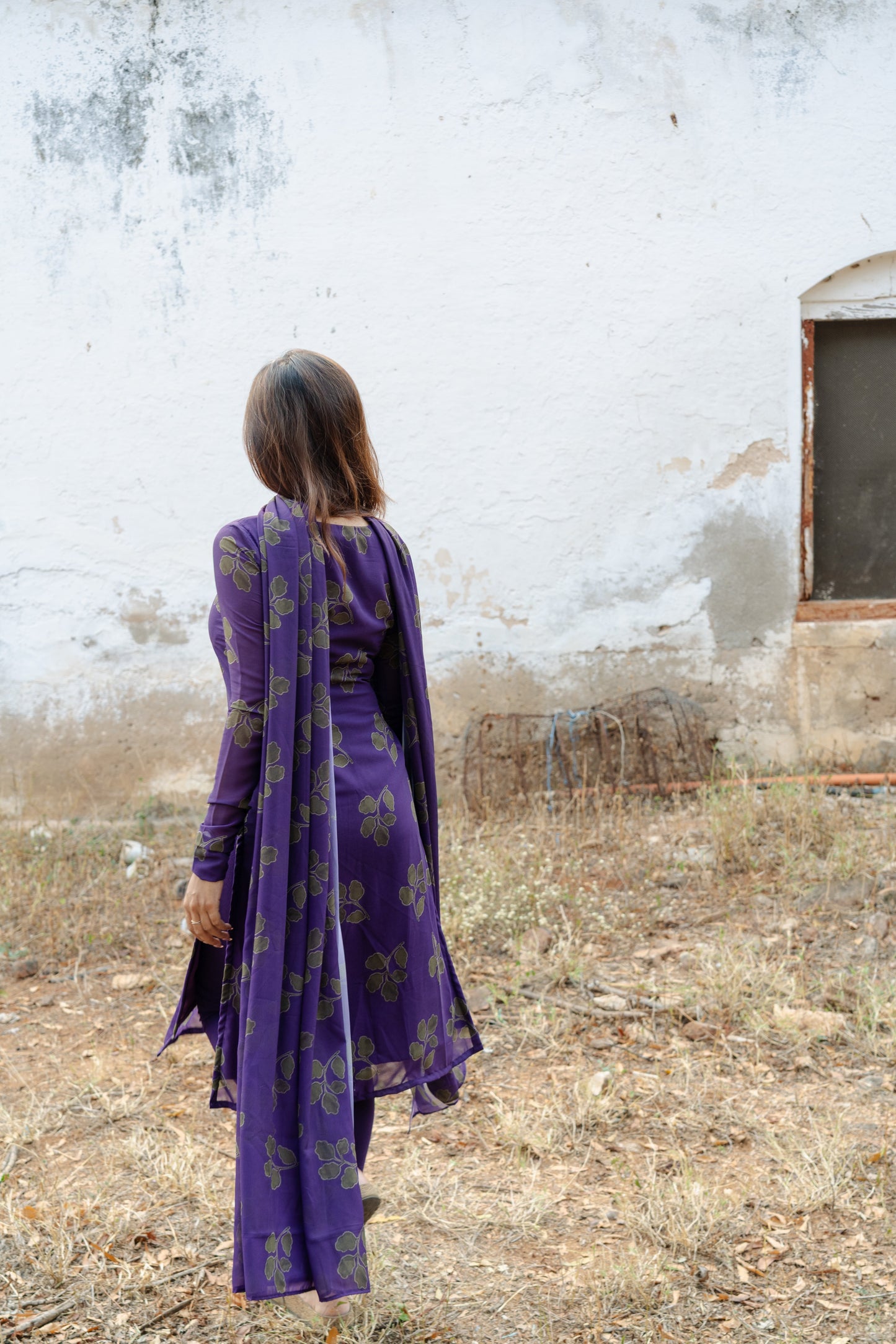 Studio Violet Foliage Printed Georgette Kurta Top & Dupatta