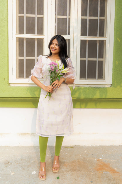 Studio Lavender Floral Organza Kurti Top