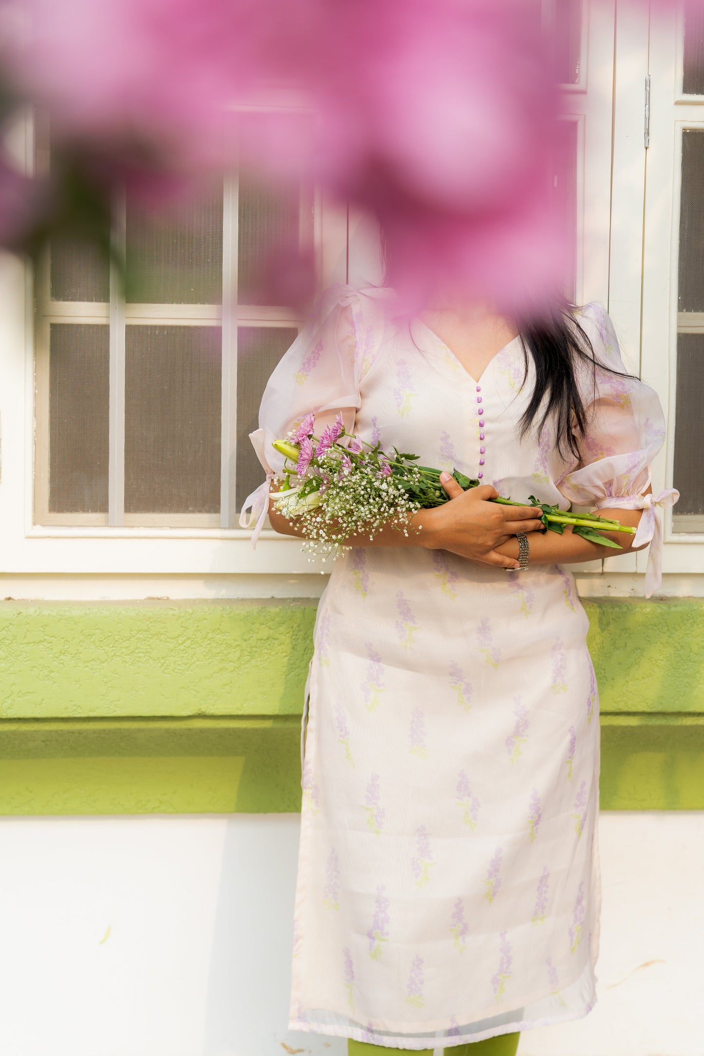 Studio Lavender Floral Organza Kurti Top