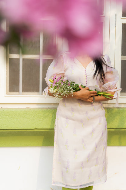 Studio Lavender Floral Organza Kurti Top