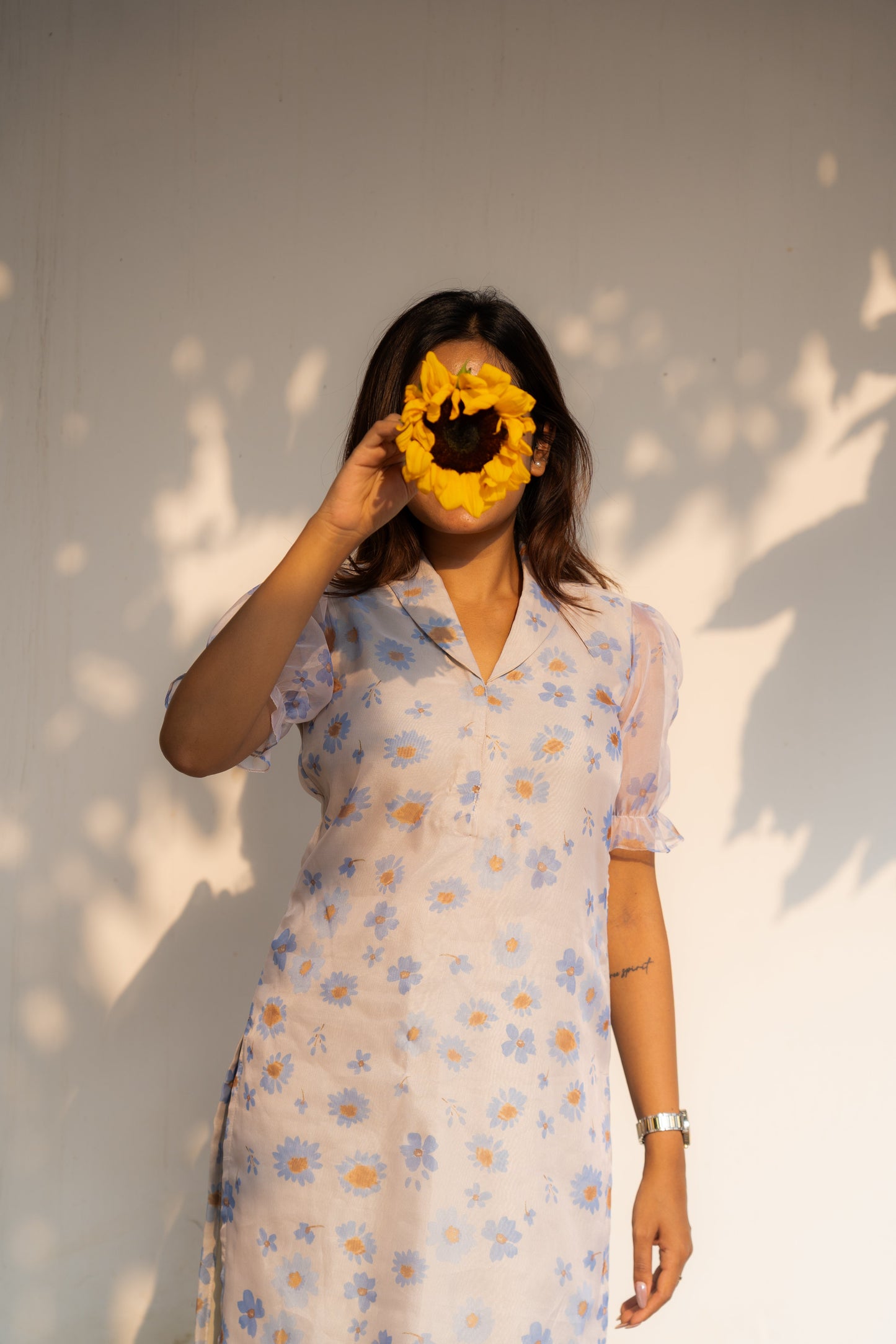 Studio Blue Pea Floral Organza Kurti Top