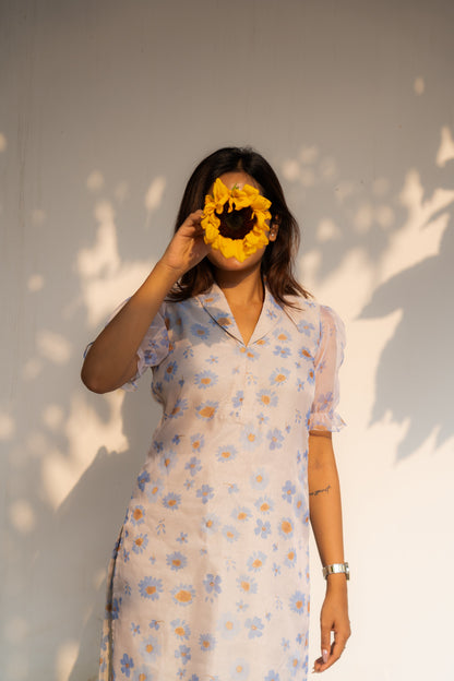 Studio Blue Pea Floral Organza Kurti Top