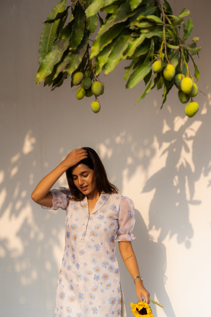 Studio Blue Pea Floral Organza Kurti Top