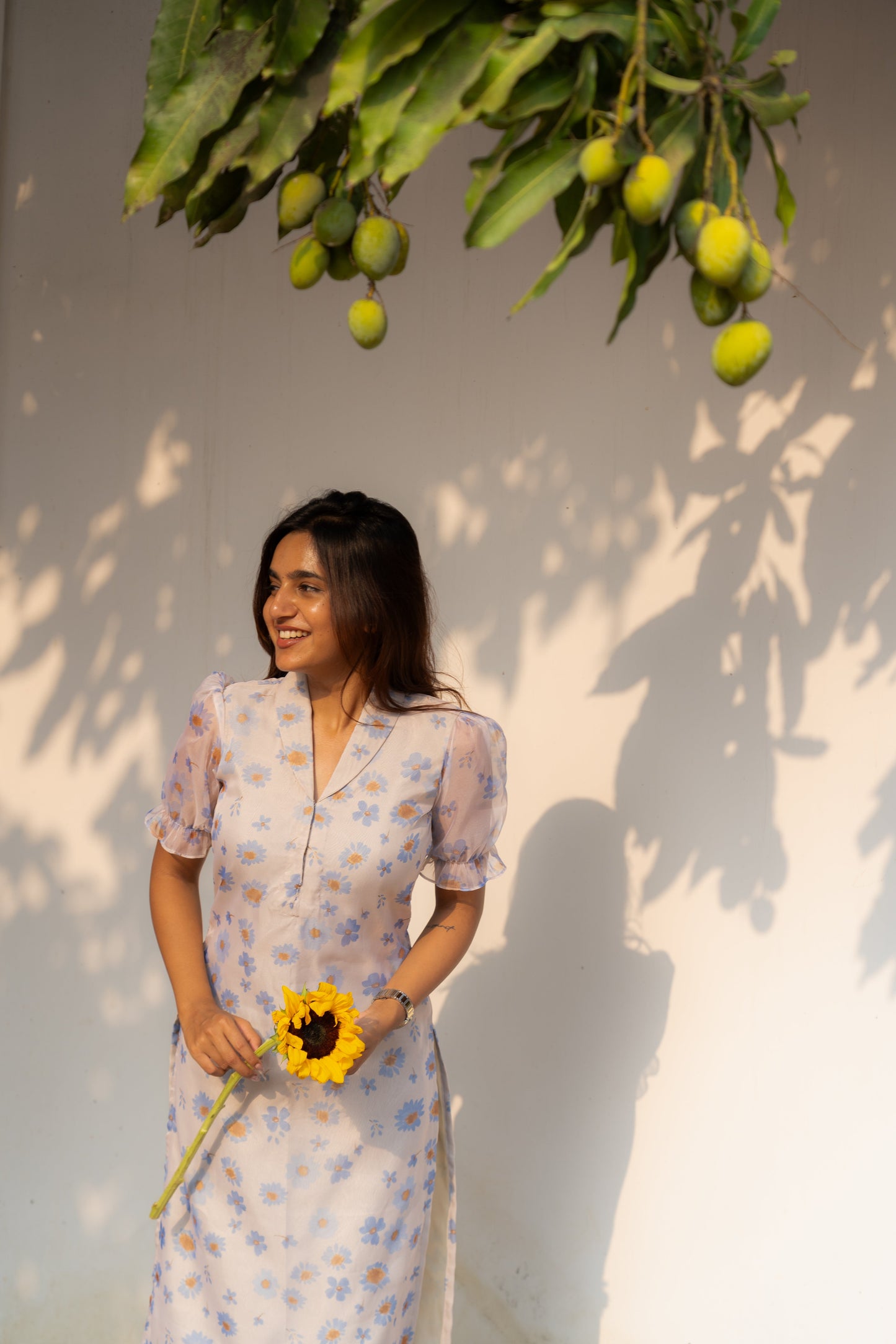 Studio Blue Pea Floral Organza Kurti Top