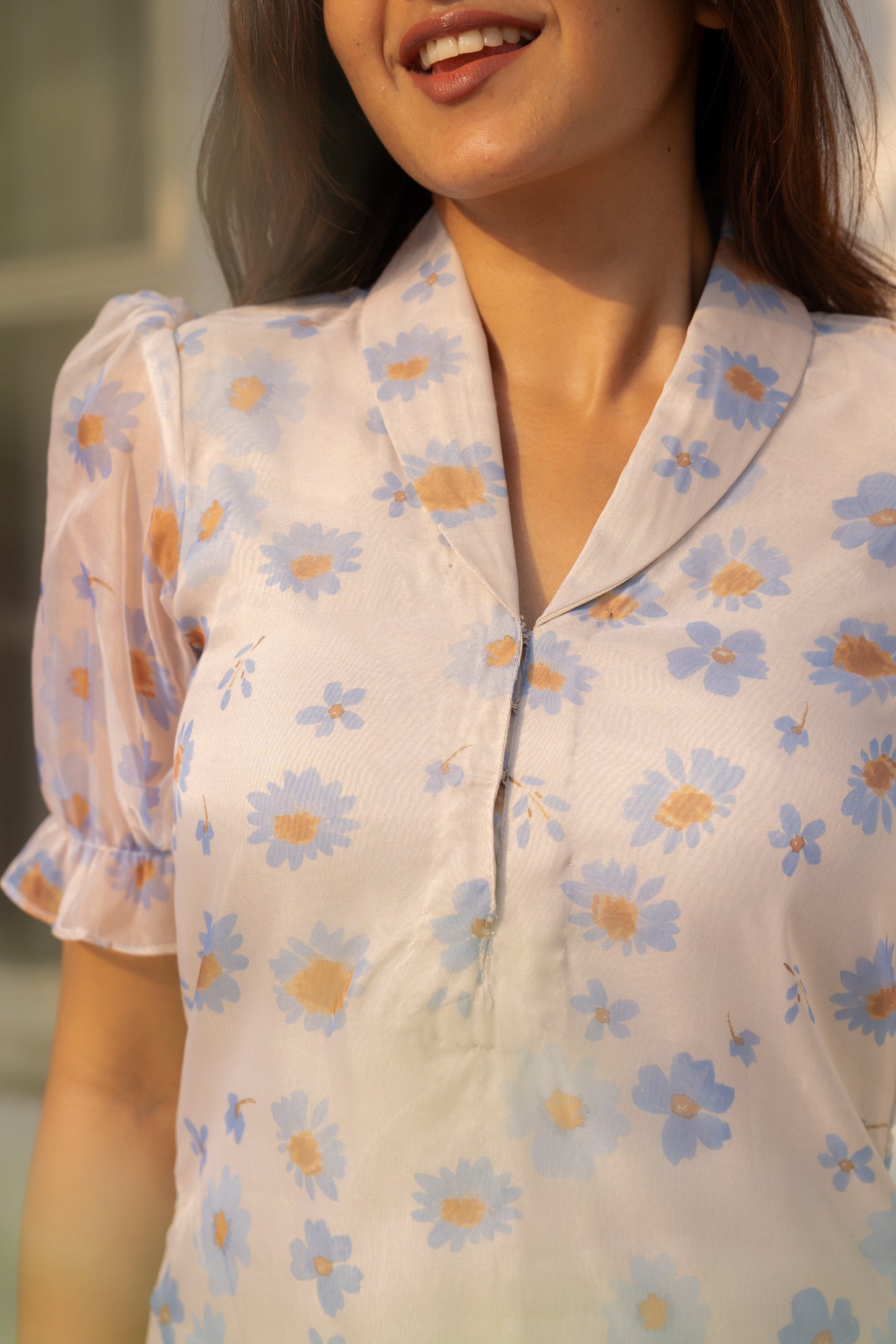 Studio Blue Pea Floral Organza Kurti Top