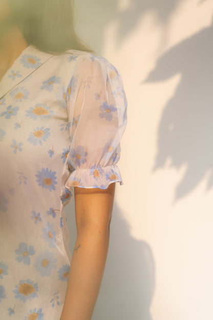 Studio Blue Pea Floral Organza Kurti Top