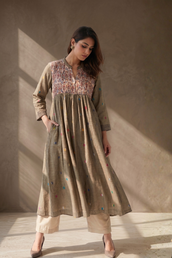 Sand Carnival Polka Pintuck Yoke Anarkali