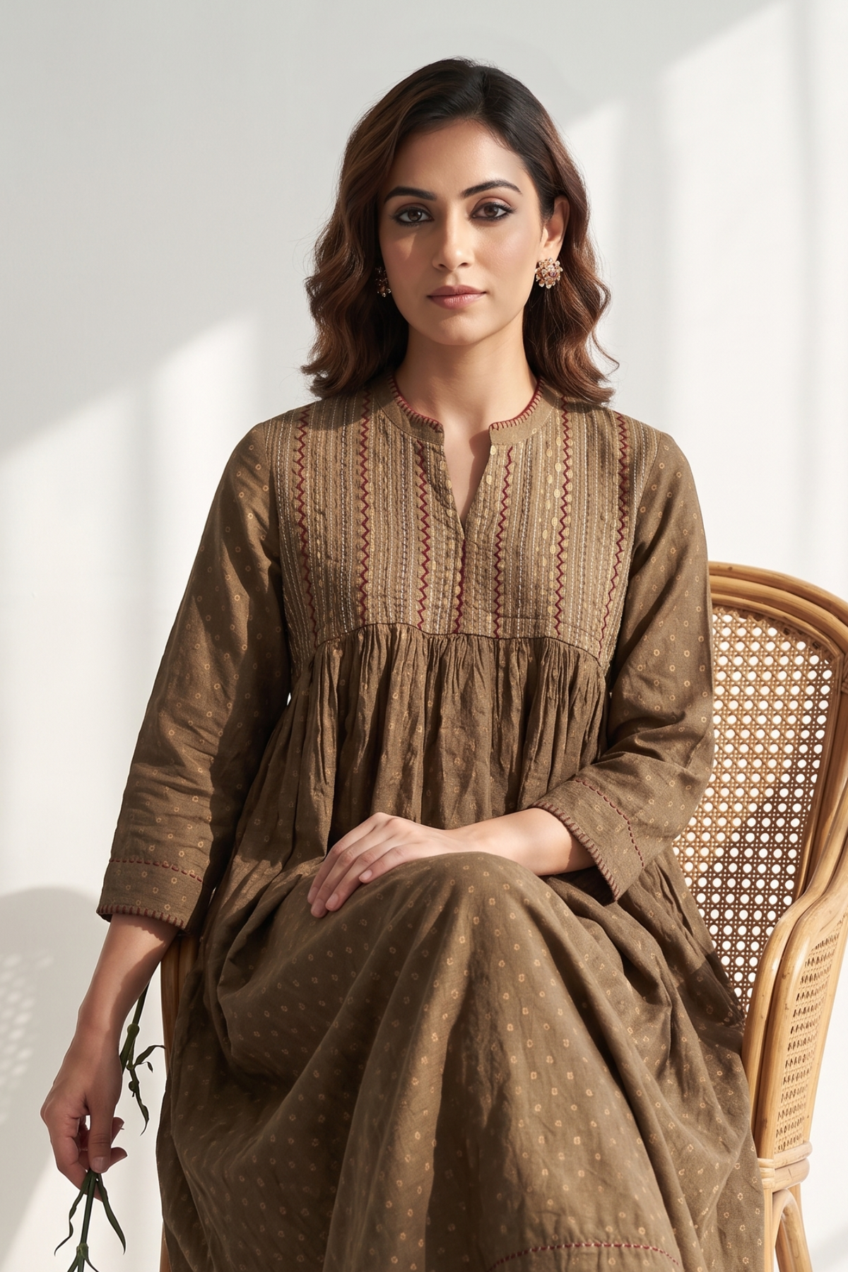 Sand Beige Glimmer Pintuck Anarkali Mc