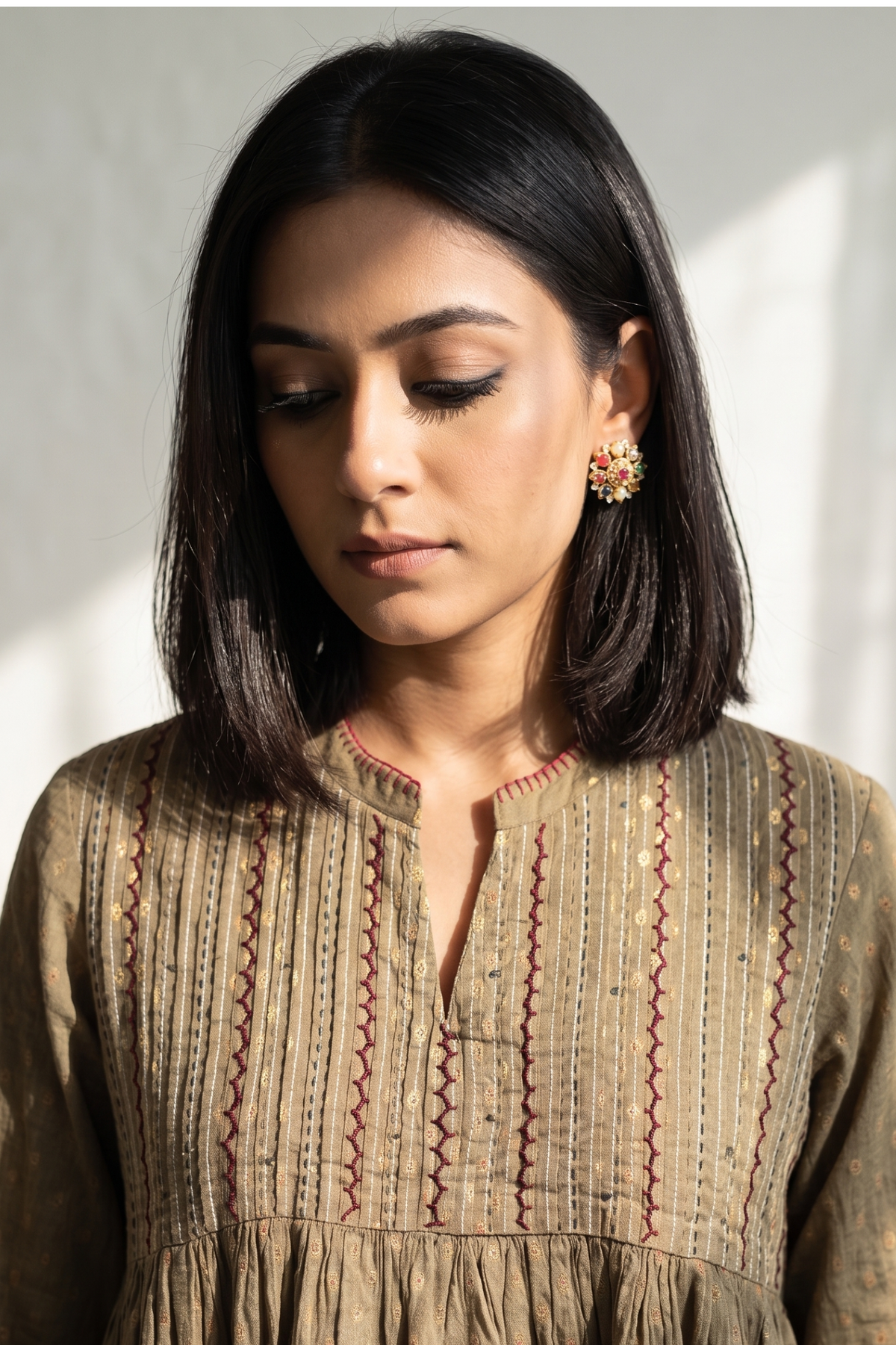 Sand Beige Glimmer Pintuck Anarkali Mc