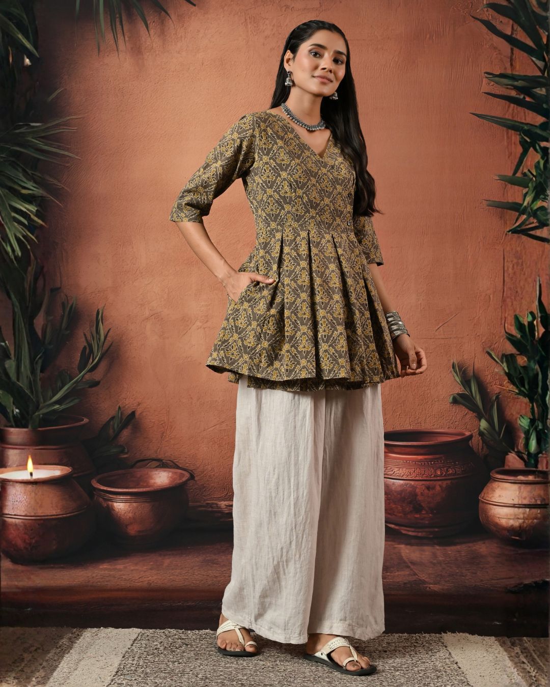 Saundh Hand Block Wrap Top Bo