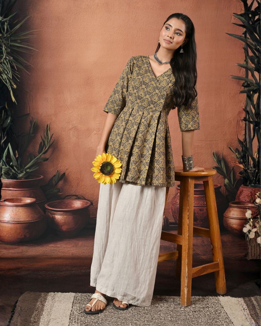 Saundh Hand Block Wrap Top Bo