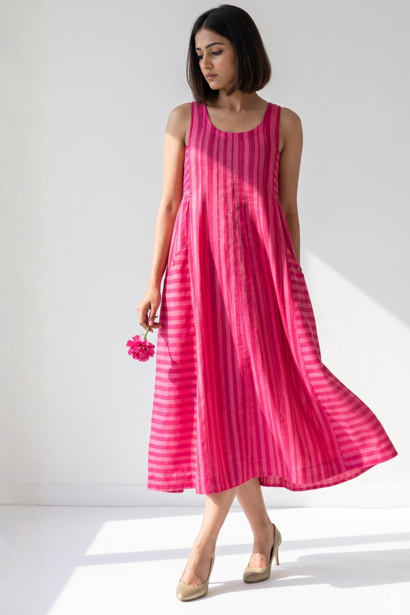 Smocked Berry Blush Bands Cotton Sleeveless Dress Mc