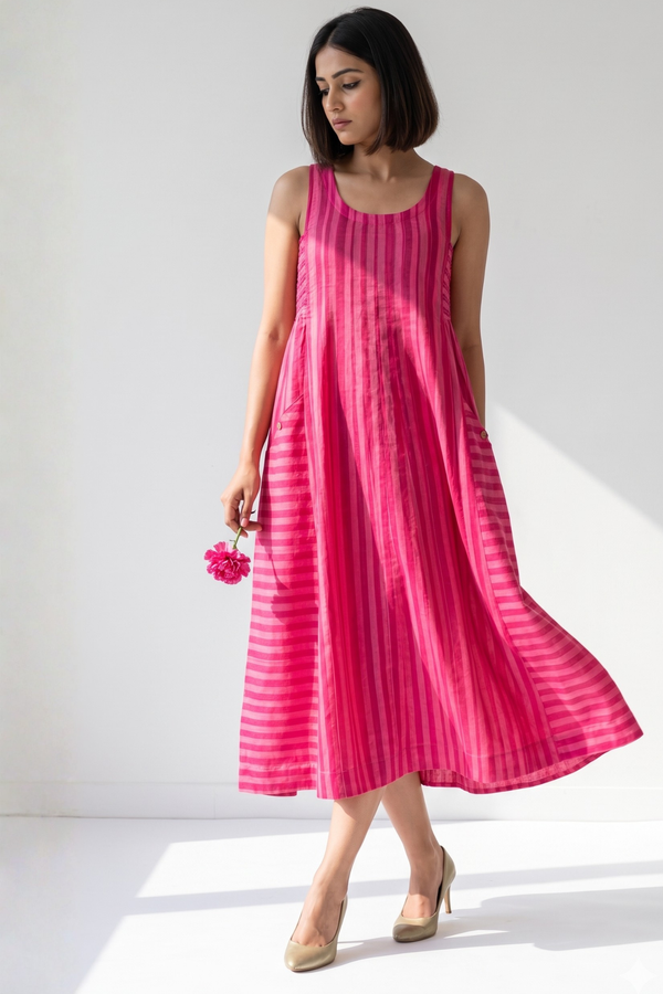 Smocked Berry Blush Bands Cotton Sleeveless Dress Mc
