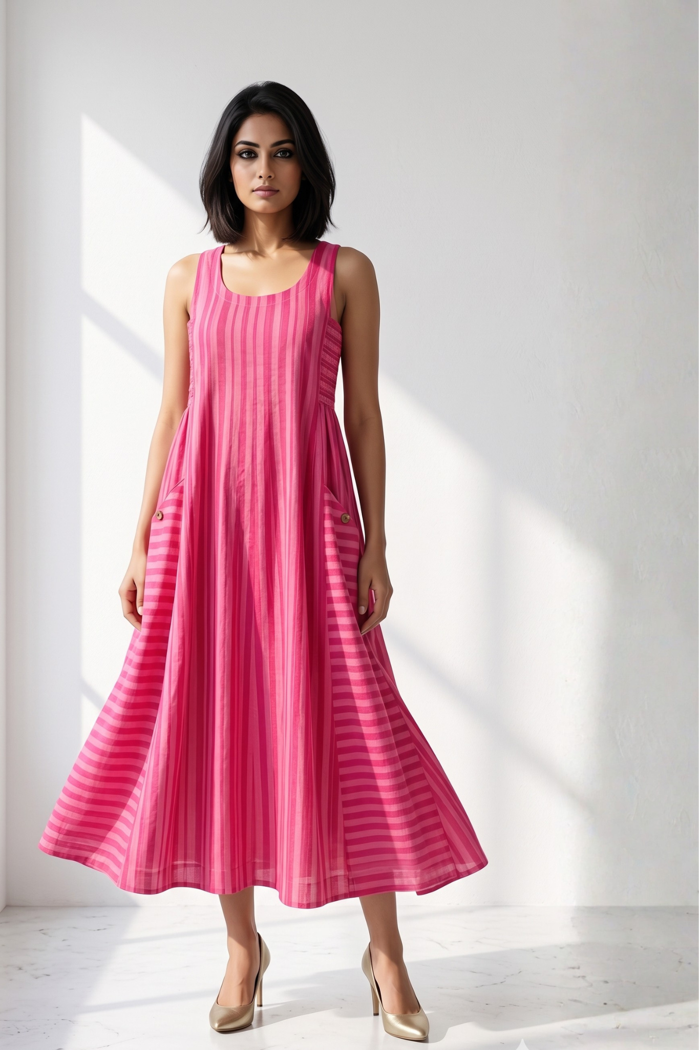 Smocked Berry Blush Bands Cotton Sleeveless Dress Mc