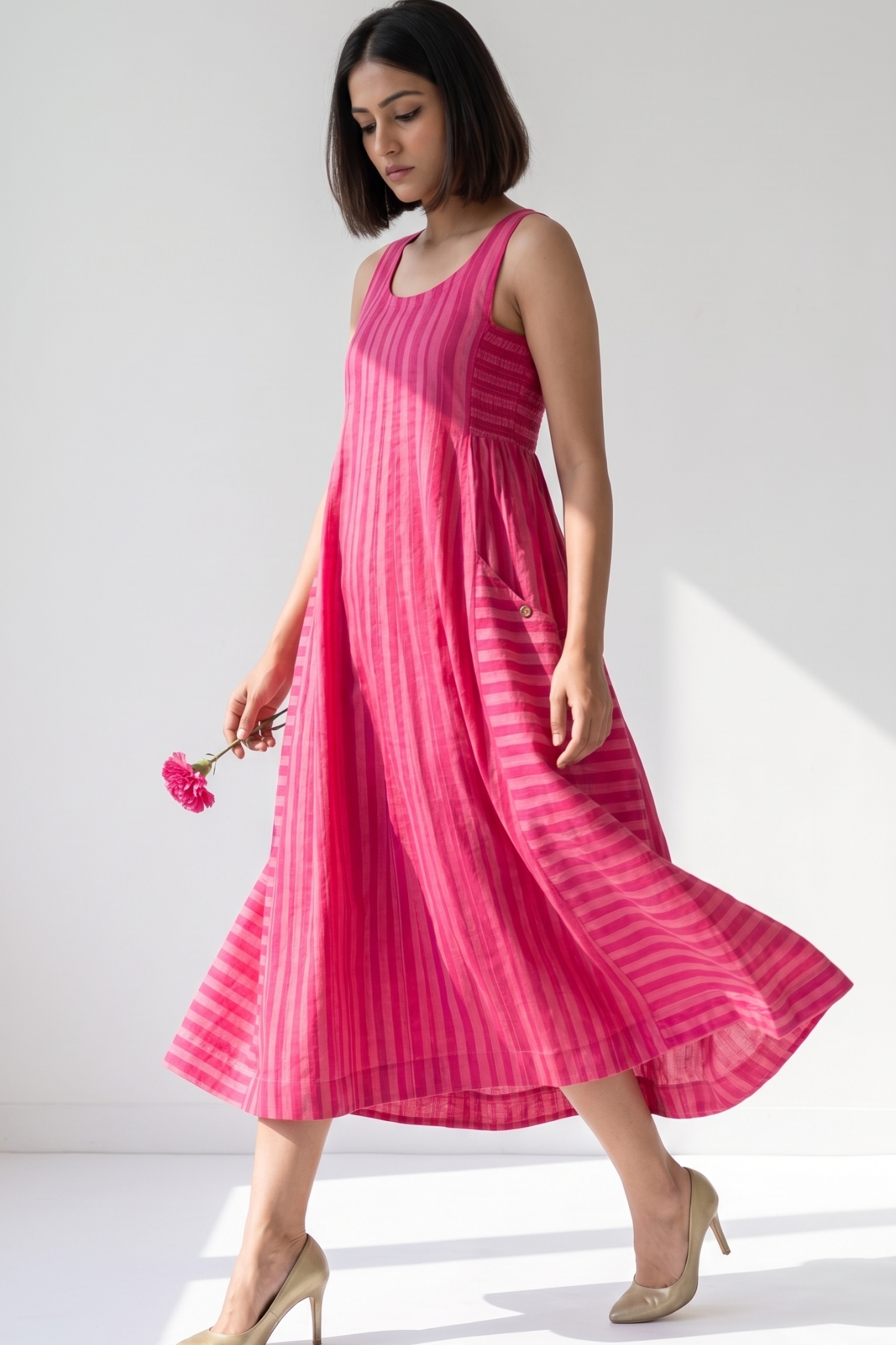 Smocked Berry Blush Bands Cotton Sleeveless Dress Mc