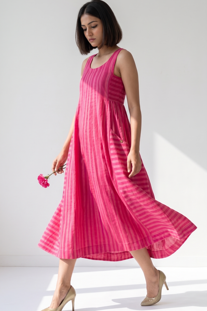 Smocked Berry Blush Bands Cotton Sleeveless Dress Mc