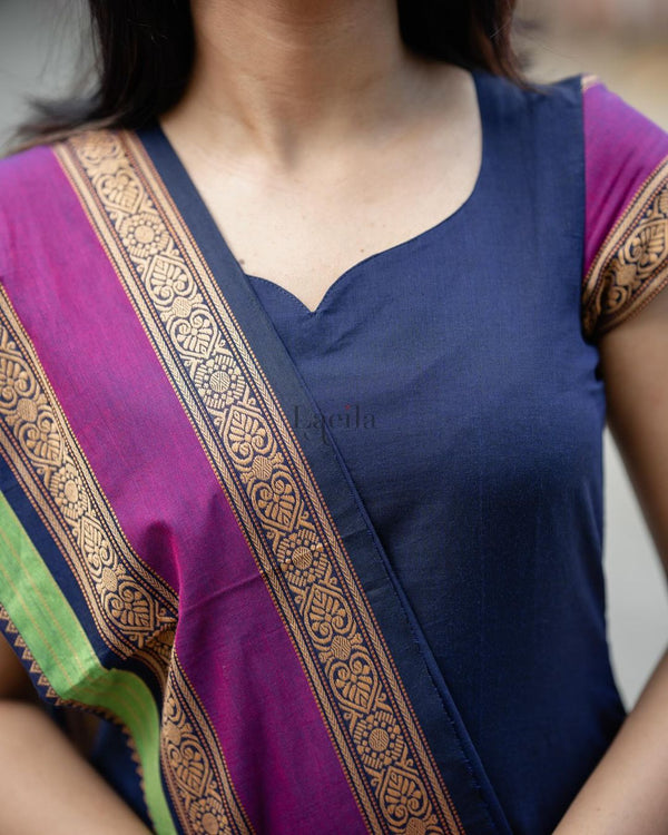 Studio Navy blue kanchi cotton top and duppata