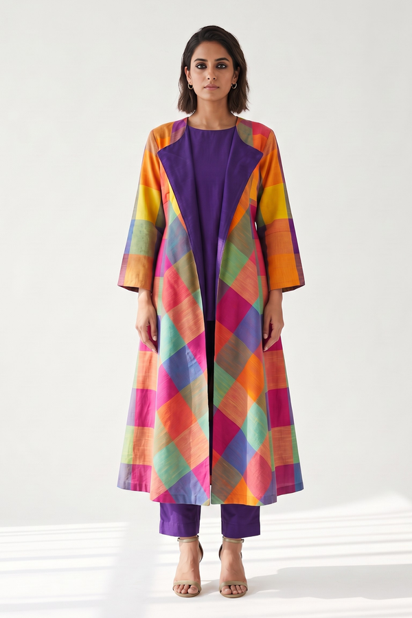 Soft Rainbow Madras Check Cotton - Front Lapel Jacket Mc