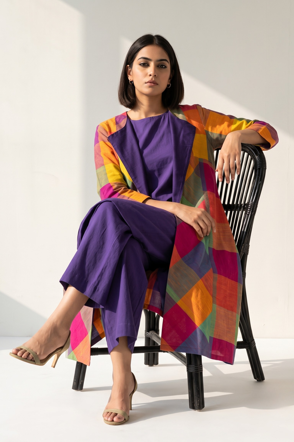 Soft Rainbow Madras Check Cotton - Front Lapel Jacket Mc