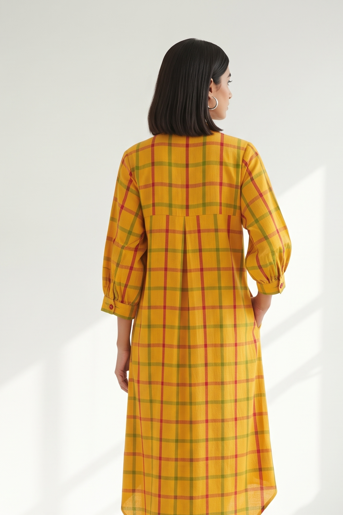 Sunbeam Madras Cotton Collar Box Pleat Kurta Top Mc