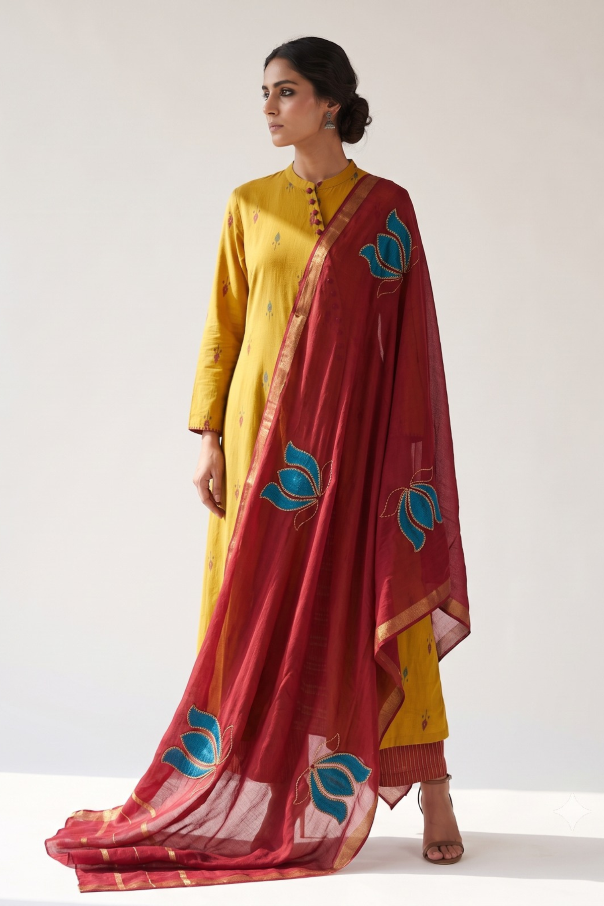 Sundance Leaf Butti Cotton Cross Potli Angrakha Kurta Mc
