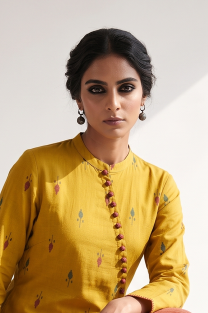 Sundance Leaf Butti Cotton Cross Potli Angrakha Kurta Mc