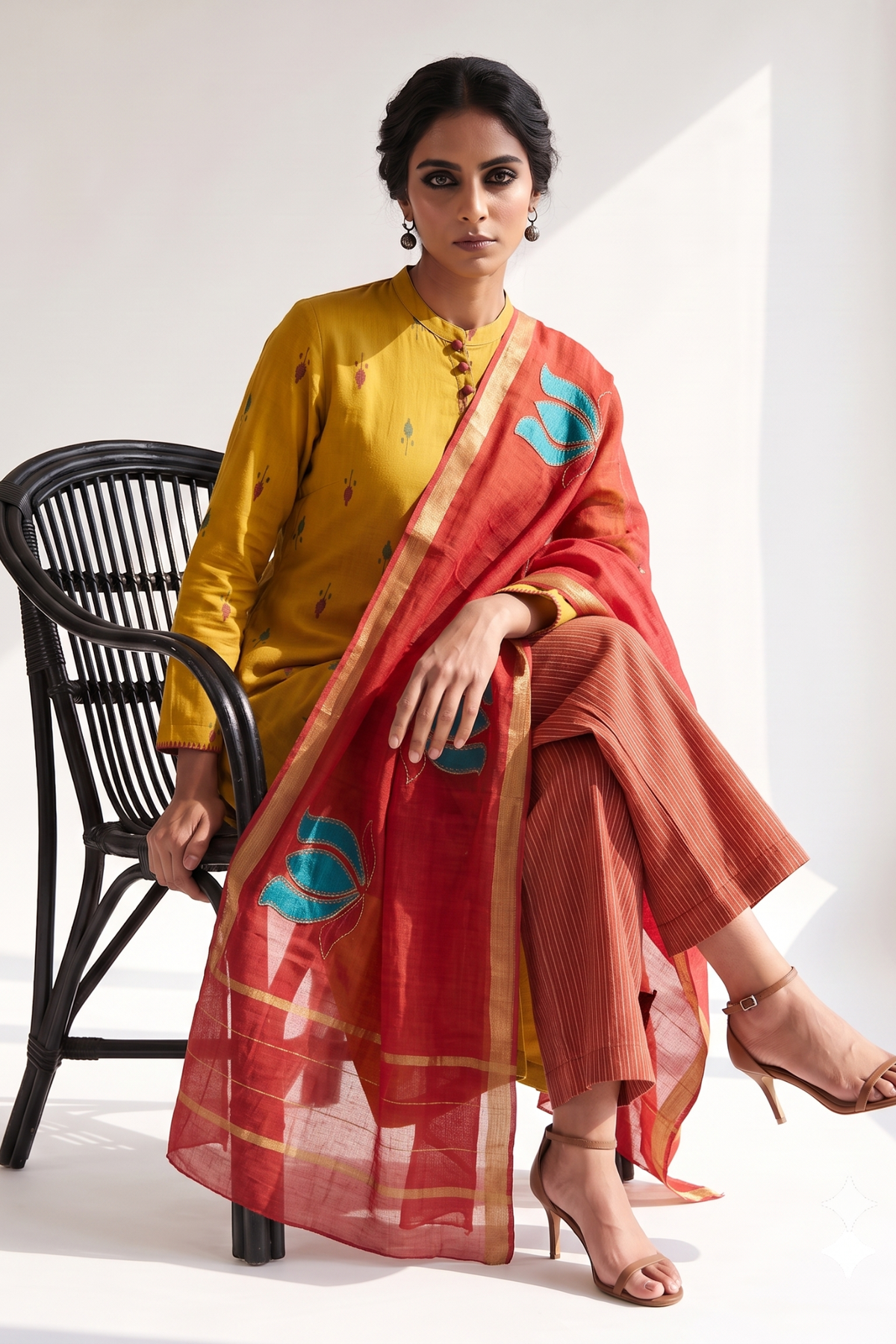 Sundance Leaf Butti Cotton Cross Potli Angrakha Kurta Mc