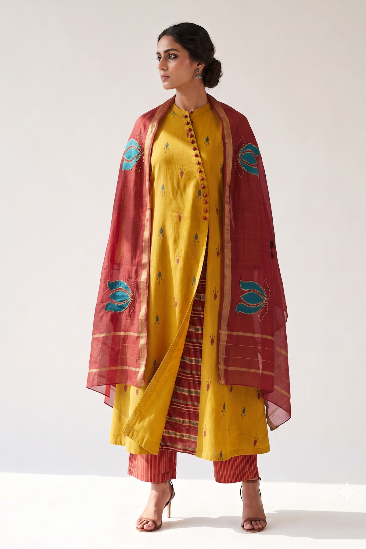 Sundance Leaf Butti Cotton Cross Potli Angrakha Kurta Mc