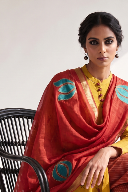 Sundance Leaf Butti Cotton Cross Potli Angrakha Kurta Mc