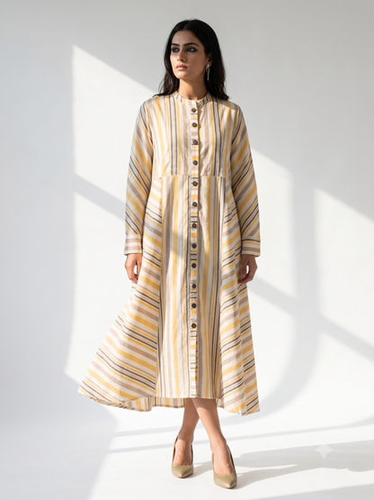 Sunstone Stripes Cotton Flared Panel Midi Dress