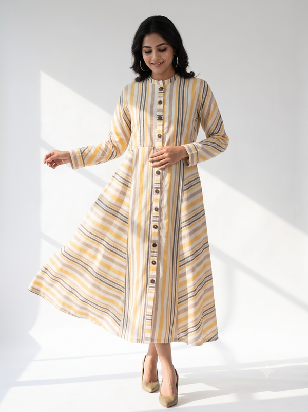 Sunstone Stripes Cotton Flared Panel Midi Dress