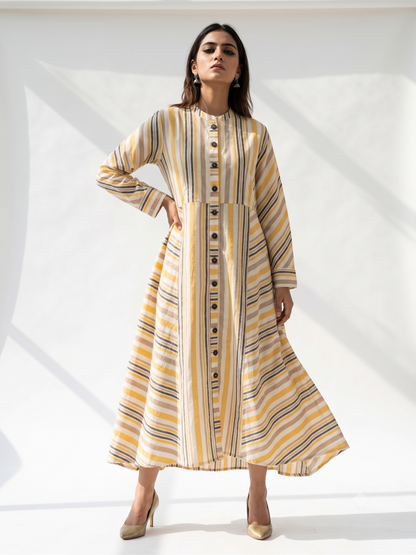 Sunstone Stripes Cotton Flared Panel Midi Dress
