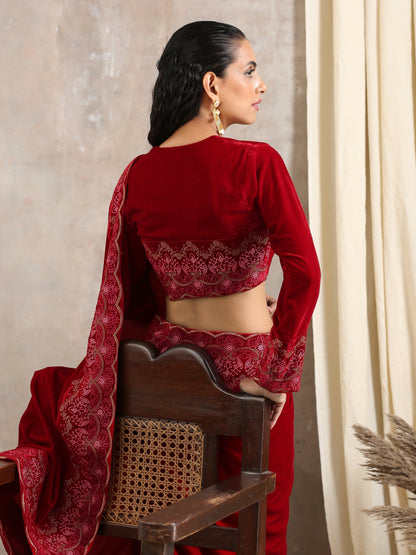 Red Velvet Embroidered Blouse