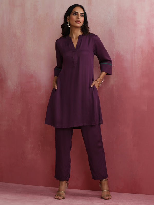 trueBrowns Purple Modal Kurta Co-ord Set