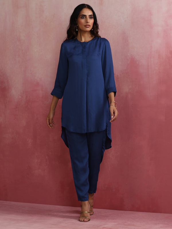 trueBrowns Blue Modal High Low Kurta Co-ord Set