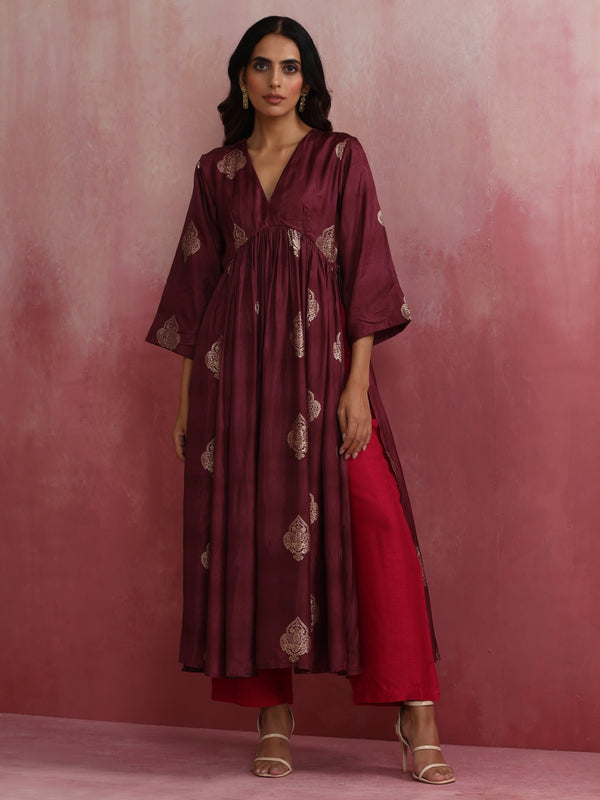 trueBrowns Purple Viscose Silk Kurta Set