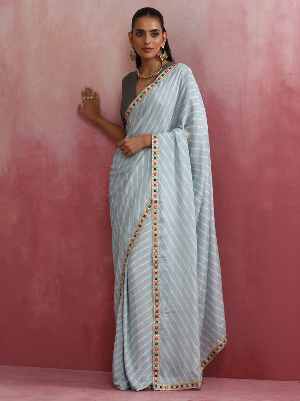 trueBrowns Grey Muslin Silk Ready To Wear Saree