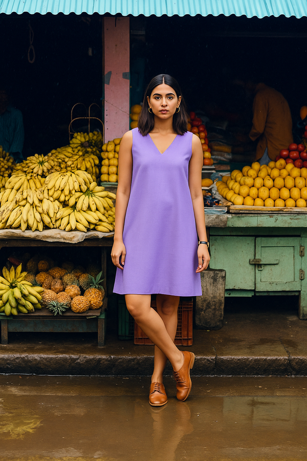 trueBrowns Lilac Cotton Blend Short Dress