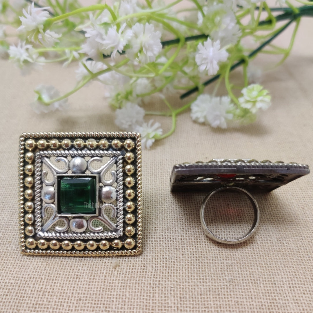 Boxed Elegance  Navratri Ethnic Silver Oxidised Ring For Women