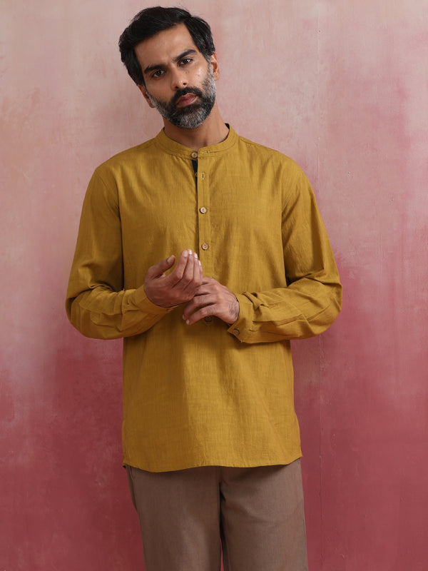 trueBrowns Men's Mustard Short Kurta