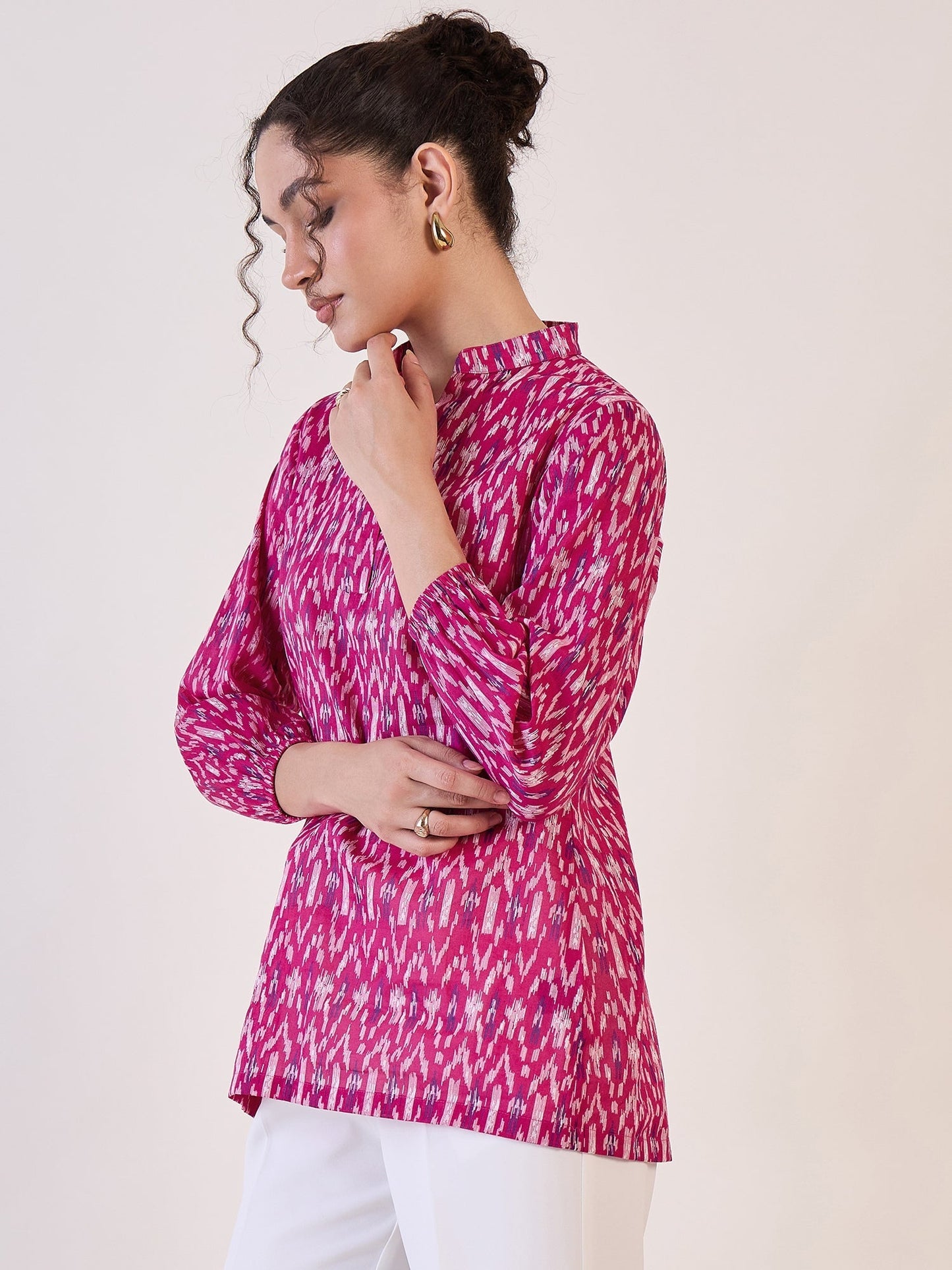 Pink Ikat Print Basic Top