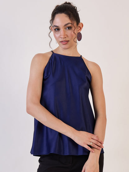 Blue Satin Halter Neck Top