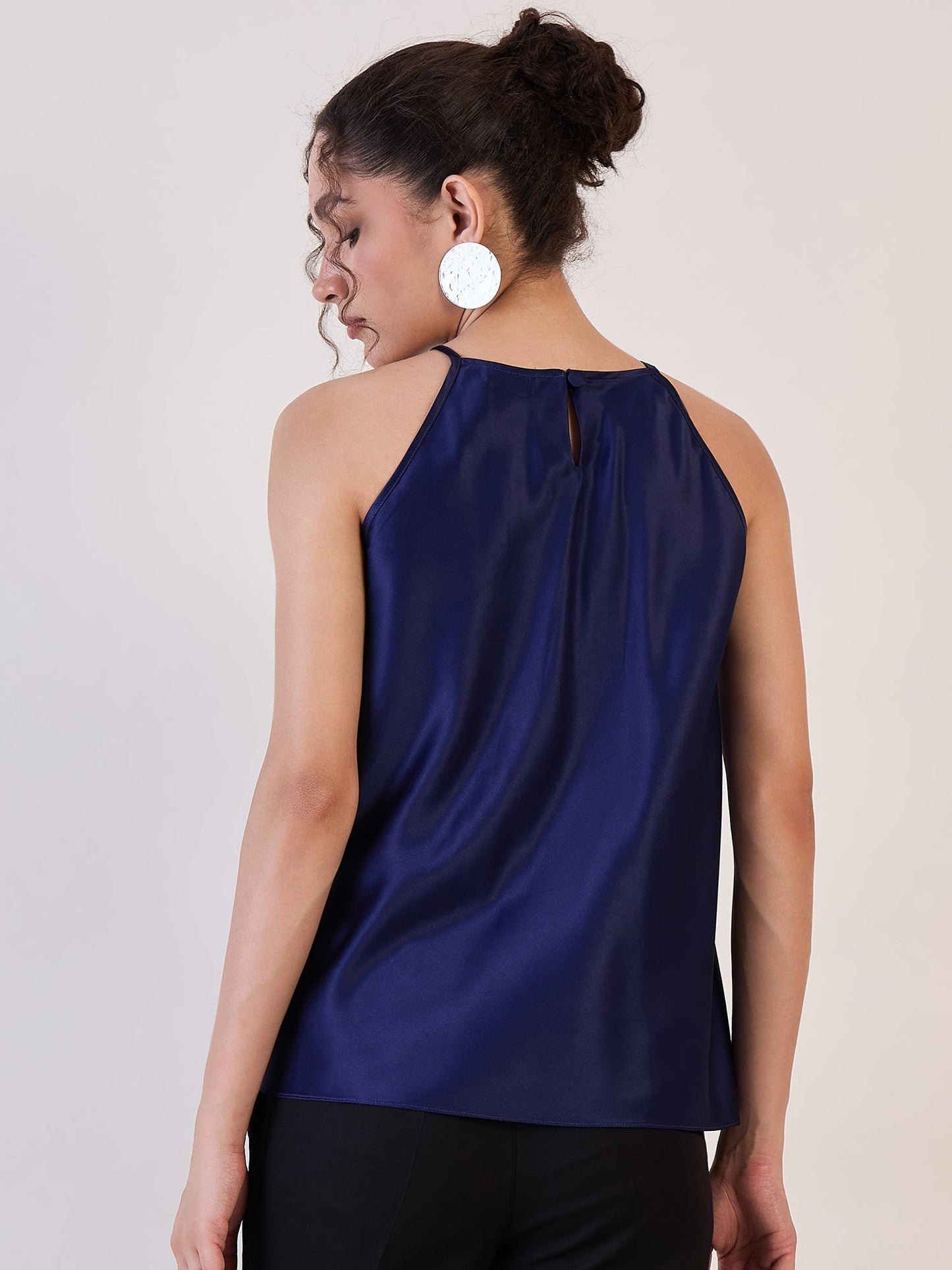 Blue Satin Halter Neck Top