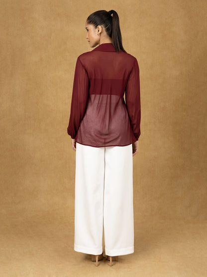 Maroon Solid Button Top