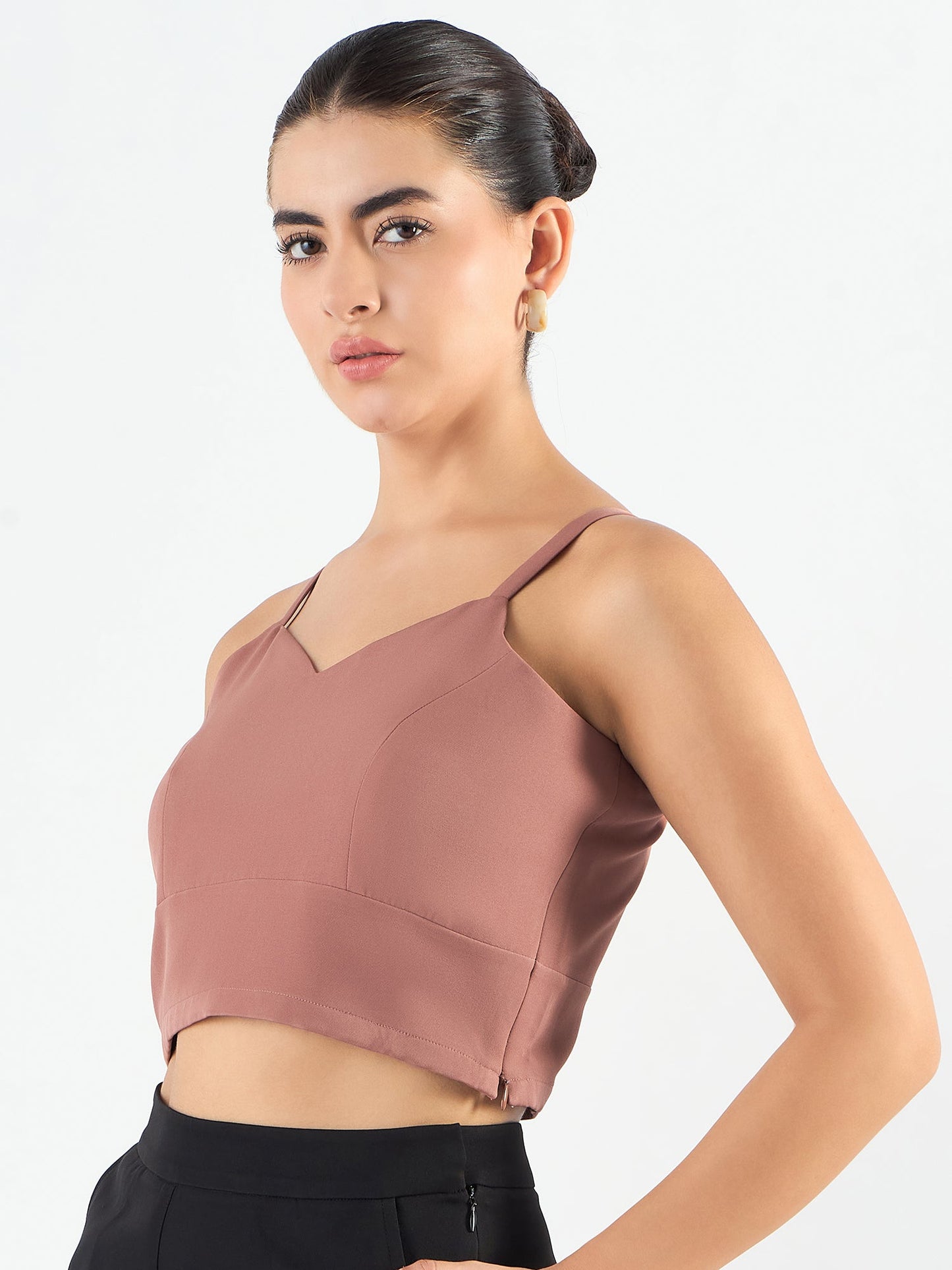 Dusty Peach Classic Cropped Bustier In Stretchable Fabric