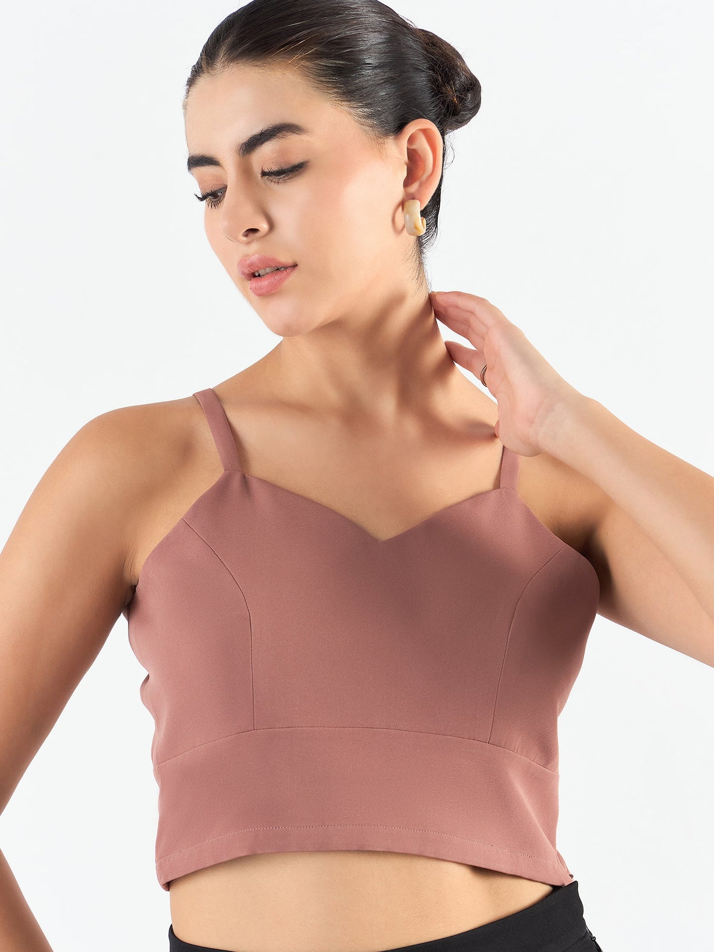 Dusty Peach Classic Cropped Bustier In Stretchable Fabric