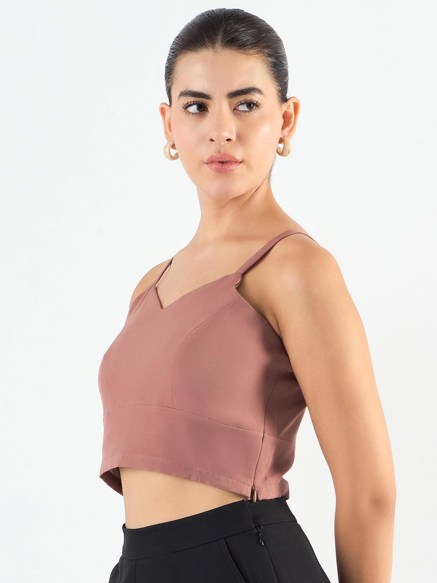 Dusty Peach Classic Cropped Bustier In Stretchable Fabric