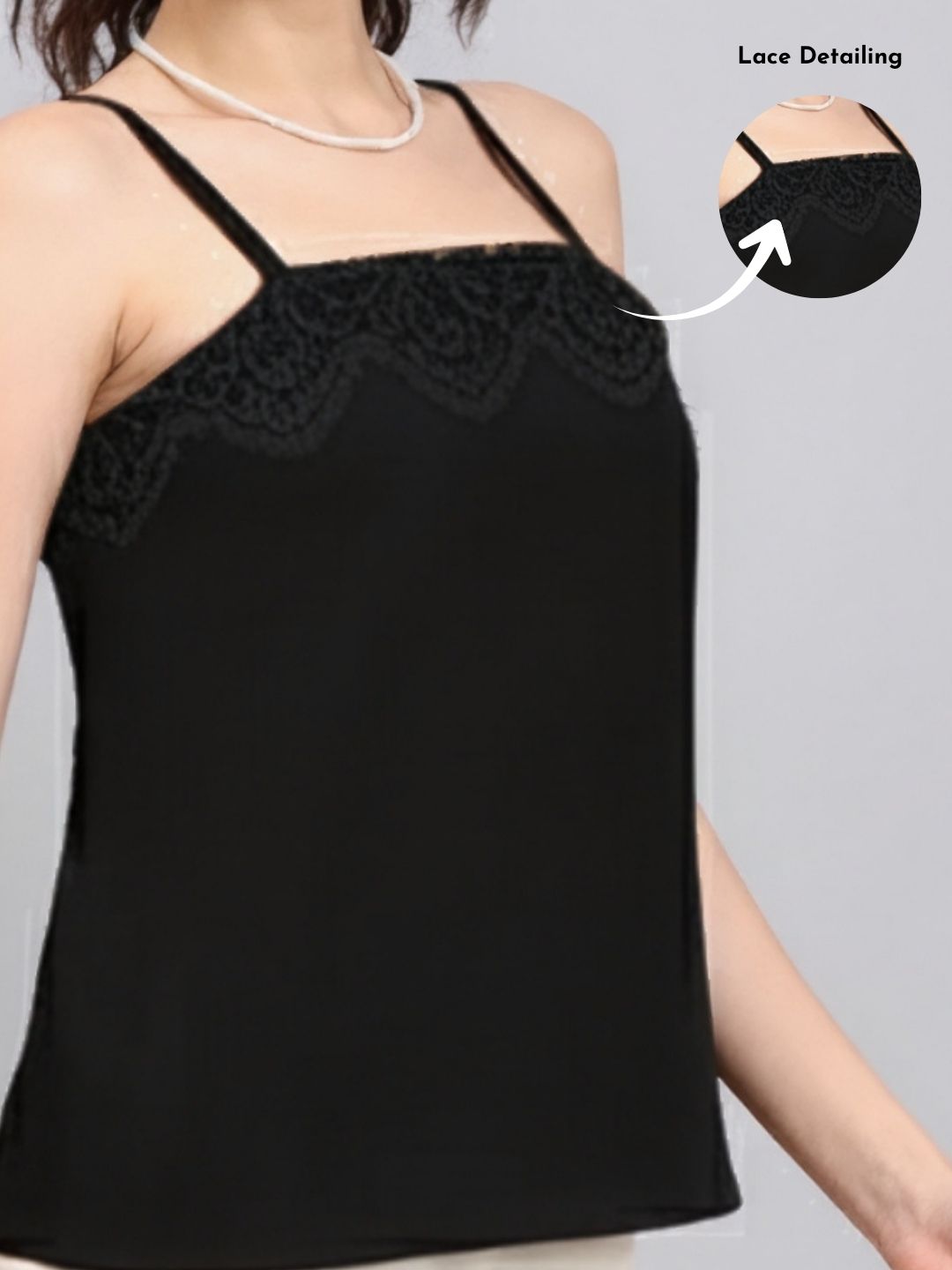Powersutra Black Lace-Trim Camisole-Perfect To Pair With Blazers